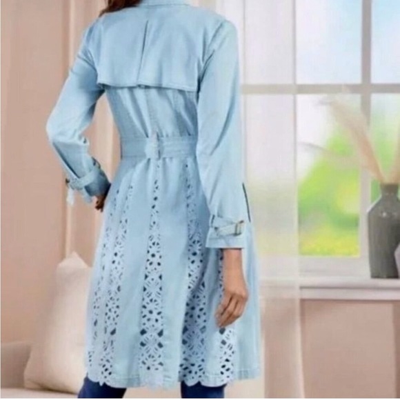 Soft Surroundings Chambray Denim Lior Trench Coat Blue sz small - Picture 3 of 8
